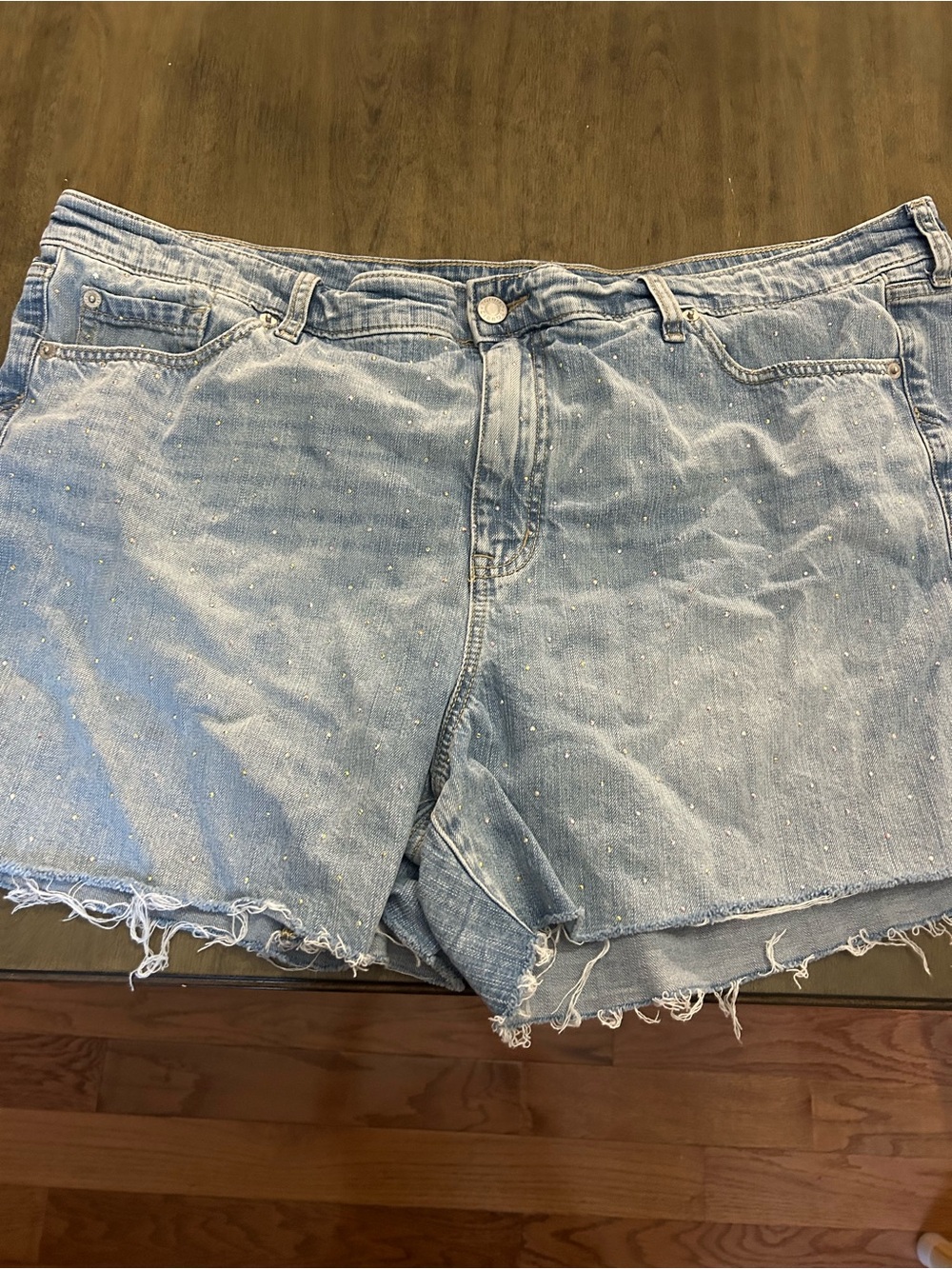 torrid Light Wash Speckled Denim Cutoff Shorts